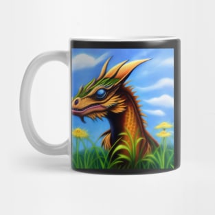 Juvenile Golden Chinese Dragon Rearing up out of the Flowers Mug